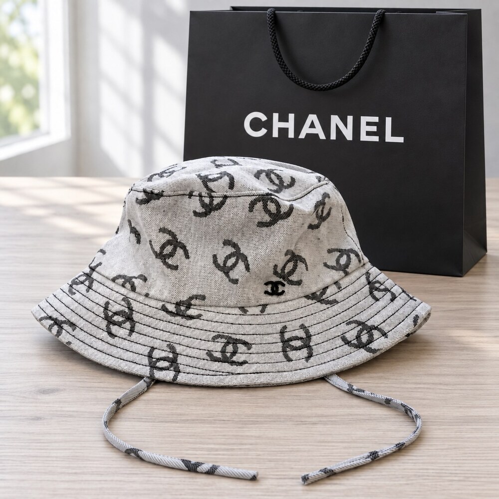 CHANEL Grey CC Denim Bucket Hat